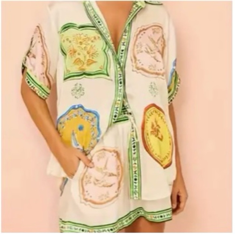 Colorful Patterned Shirt and Shorts Set